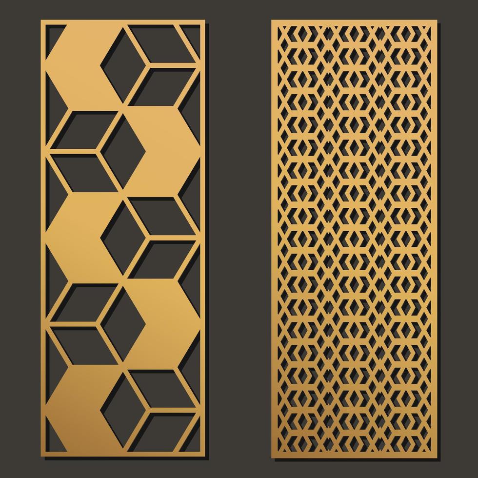 laser cut template panels set die cut geometric pattern rectangle shape for metal wooden paper engraving stencil illustration design vector